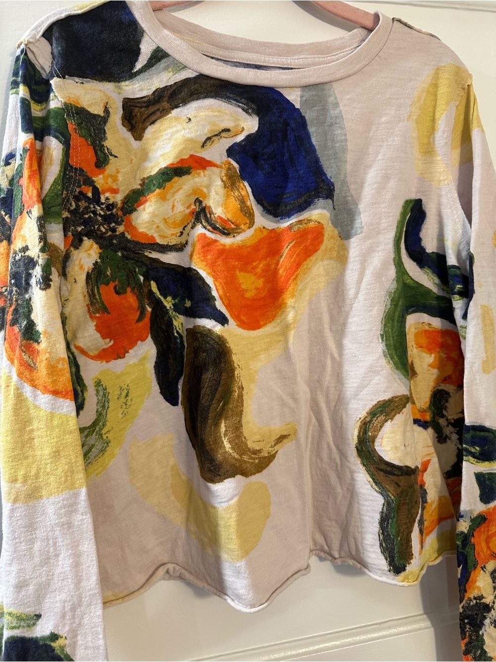 Anthropologie Women’s Abstract Floral Long Sleeve Crop Top - Picture 2 of 6